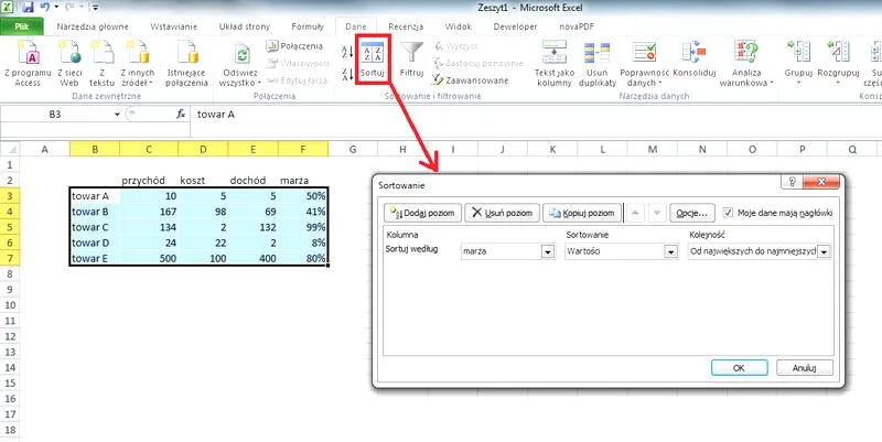 Dodawanie kolumn w Excelu