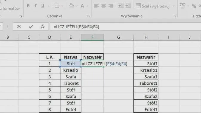 Formuła LICZ.JEŻELI