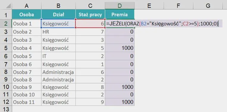 Funkcja JEŻELI w Excelu