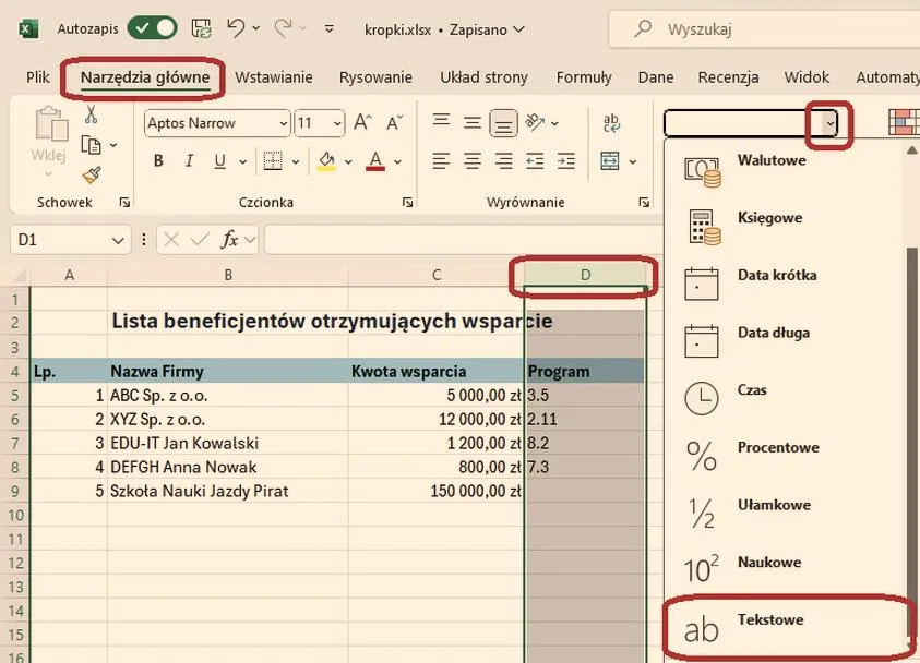 Funkcja dni Excel