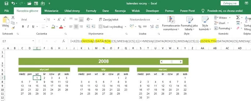 Funkcje Excela do kalendarza