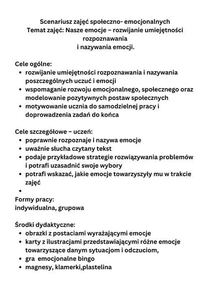 Konspekt zajęć w przedszkolu