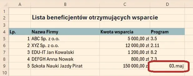 Odejmowanie dat w Excelu