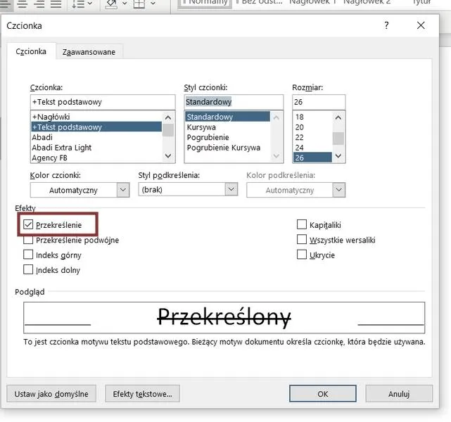 Przekreślenie tekstu w Wordzie