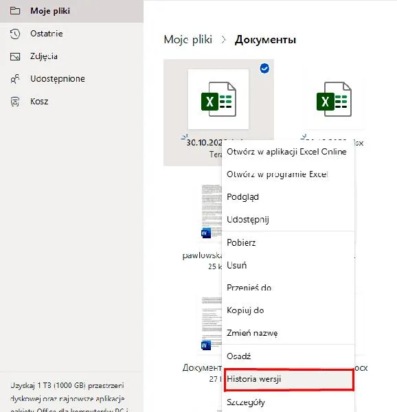 Przywracanie wersji pliku
