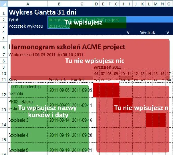 Tworzenie kalendarza w Excel