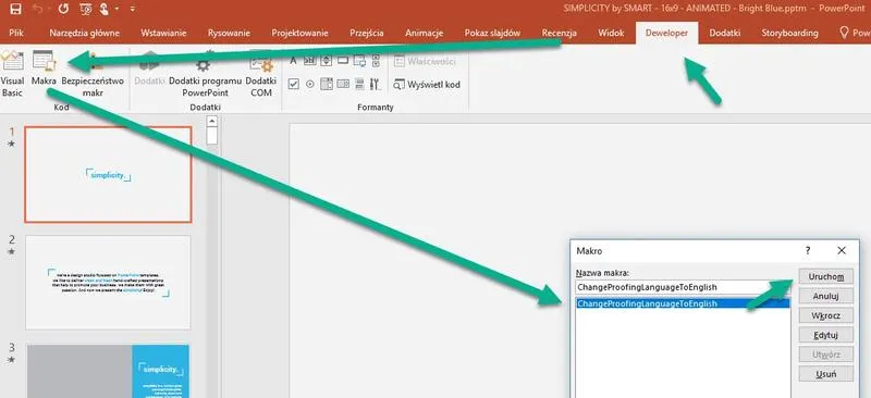 Ustawienia językowe PowerPoint