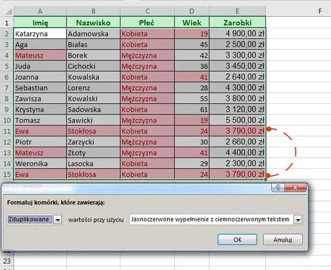 Usuń duplikaty Excel