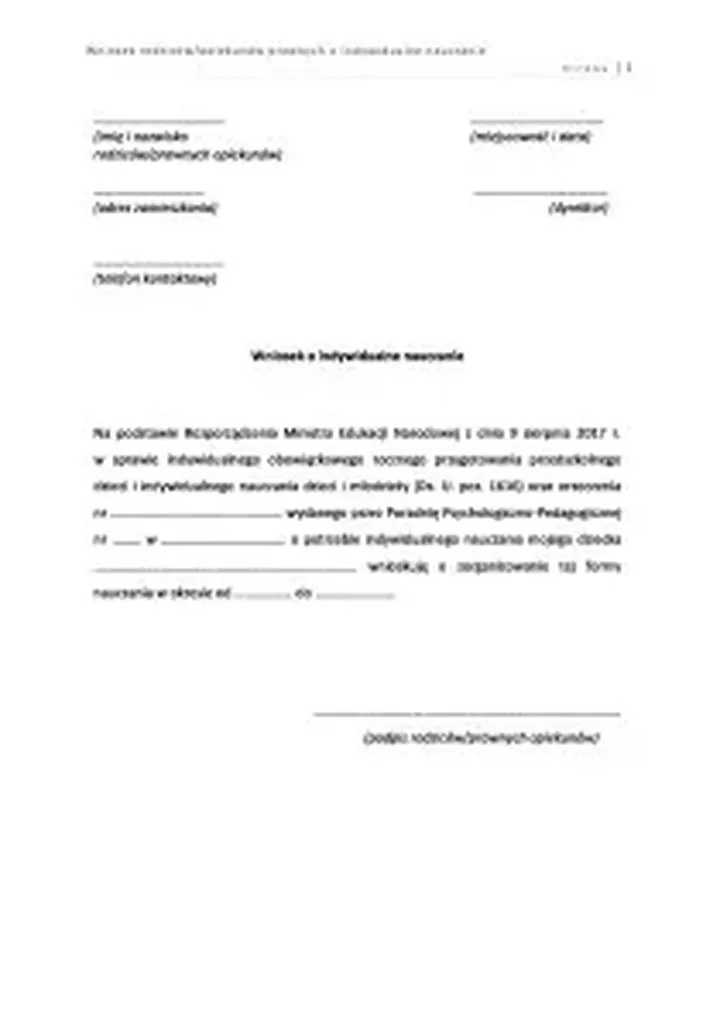 Wniosek o nauczanie indywidualne
