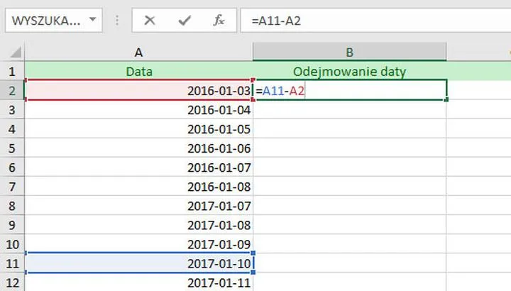 Wstawianie daty w Excelu
