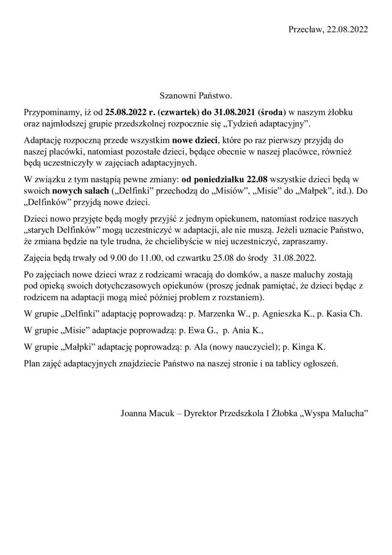 Wzór pisma dla nauczycieli